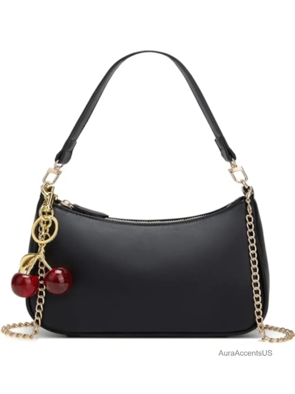 PU Leather Hobo Shoulder Bag with Removable Straps, Cherry Charm